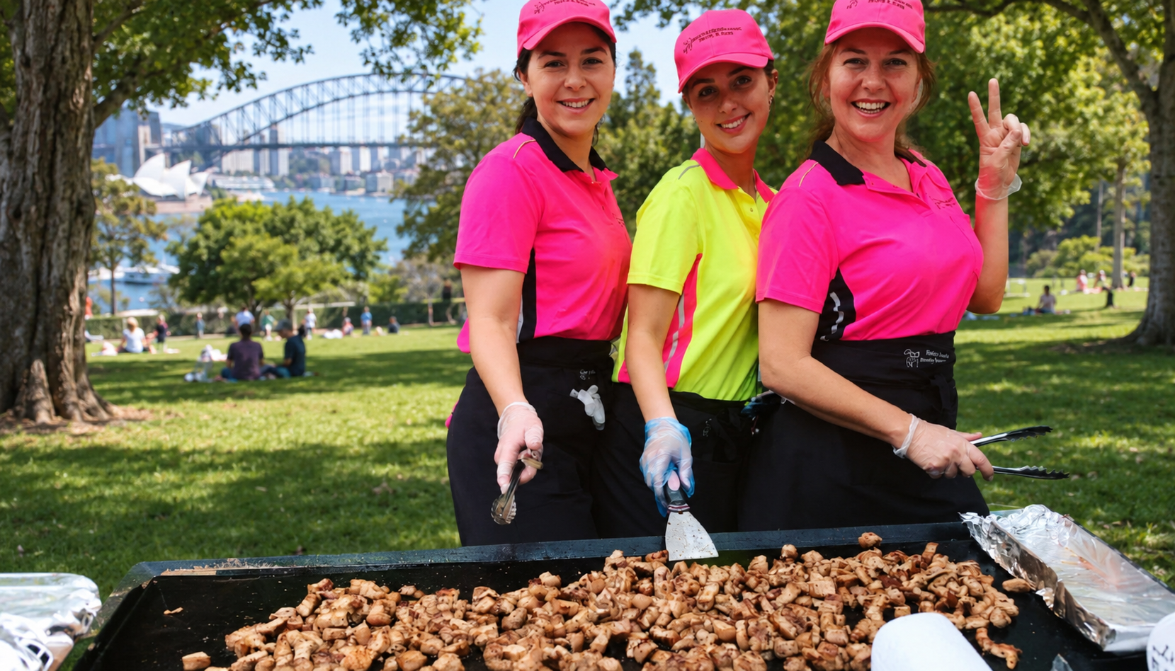 Great Aussie BBQ Catering Sydney featuring girls BBQing in the park by Sydney Harbour